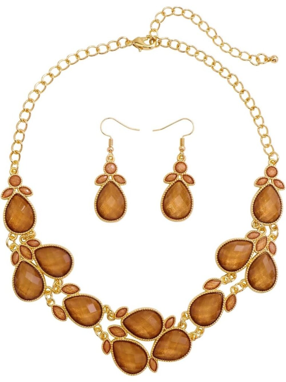 Women's Coffee Water Drop Collar Necklace Earrings Set Statement Jewelry